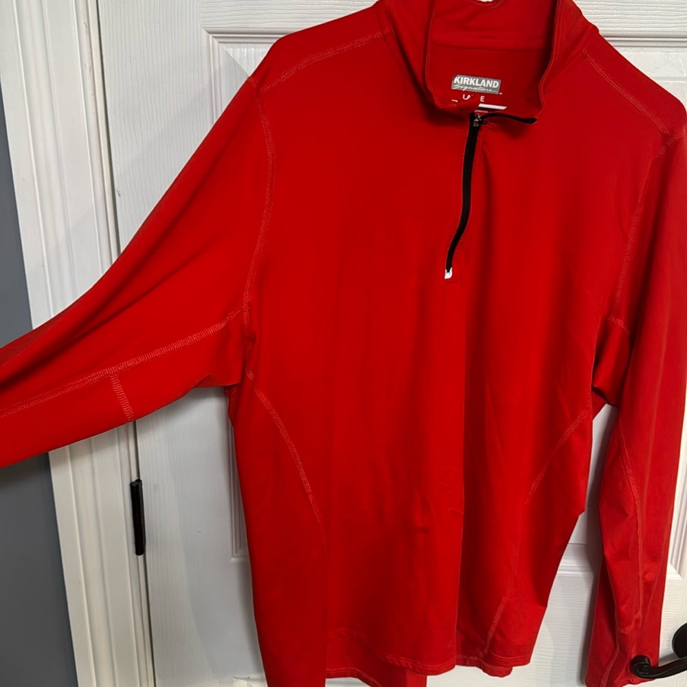 Kirkland Men’s spandex running zip up, red size L. Plenty of life reflective LS